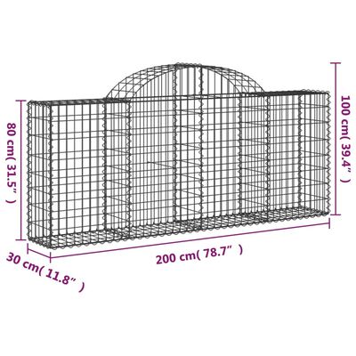 vidaXL Cestas de gaviones 6 uds forma de arco hierro 200x30x80/100 cm