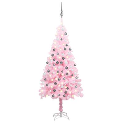 vidaXL Árbol de Navidad preiluminado con luces y bolas rosa 150 cm