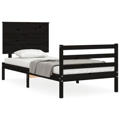 vidaXL Estructura de cama con cabecero madera maciza negro 100x200 cm