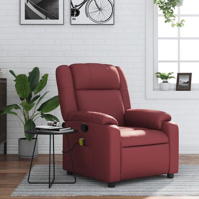 vidaXL Sillón de masaje reclinable cuero sintético rojo tinto