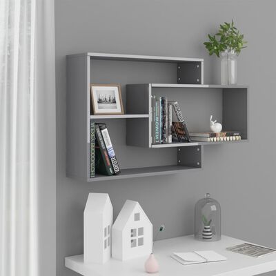 vidaXL Estantes de pared contrachapada gris brillante 104x20x58,5 cm