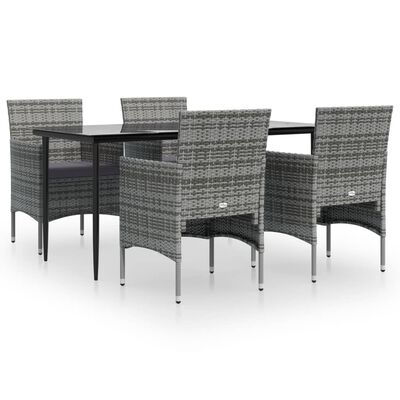 vidaXL Juego de comedor para jardín 5 piezas con cojines gris y negro