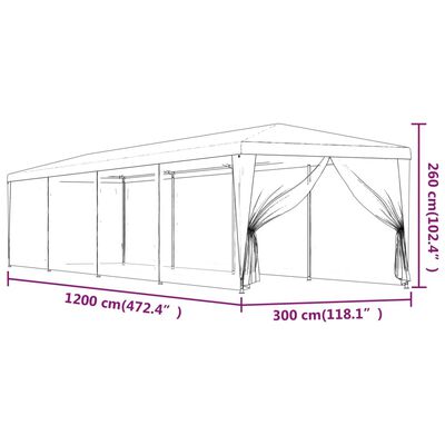 vidaXL Carpa para fiestas con 10 paredes de malla HDPE verde 3x12 m