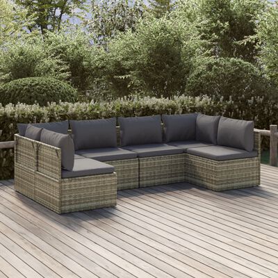 vidaXL Set de muebles de jardín 6 pzas y cojines ratán sintético gris