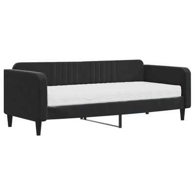 vidaXL Sofá cama con colchón terciopelo negro 90x200 cm