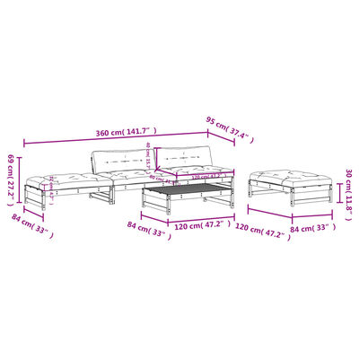 vidaXL Juego de muebles de jardín 5 pzas y cojines madera maciza negro