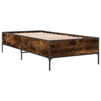 vidaXL Estructura cama madera ingeniería metal roble ahumado 90x200 cm