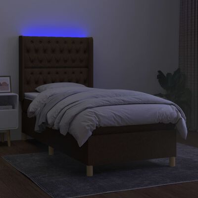 vidaXL Cama box spring colchón y luces LED tela marrón oscuro 80x200cm