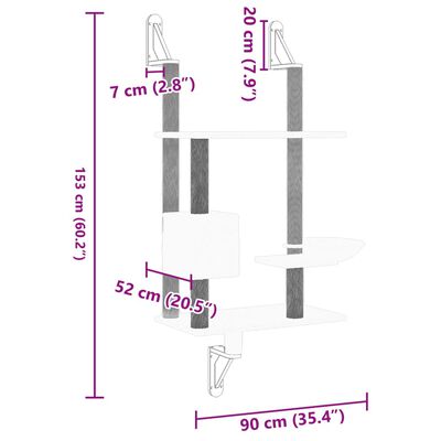 vidaXL Árbol rascador para gatos de pared gris claro 153 cm