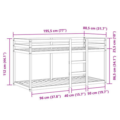 vidaXL Litera con cortinas madera maciza de pino azul 75x190 cm