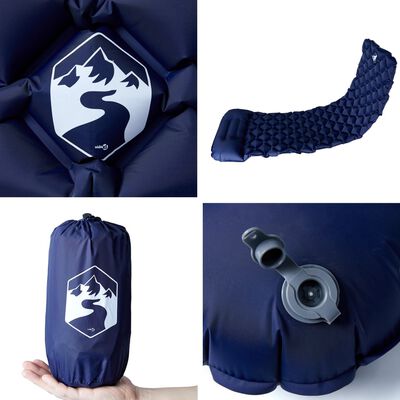 vidaXL Colchón de camping inflable con almohada 1 persona azul marino