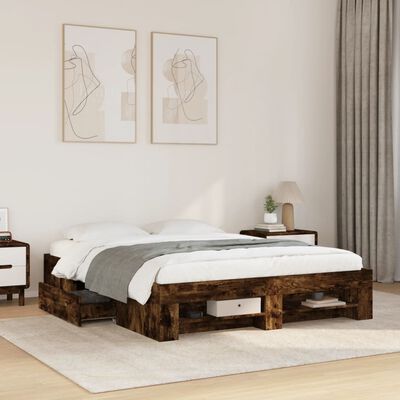 vidaXL Estructura de cama madera de ingeniería roble ahumado 160x200cm