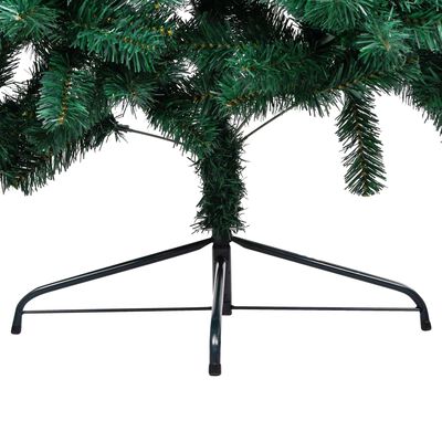 vidaXL Medio árbol de Navidad con luces y bolas verde 210 cm