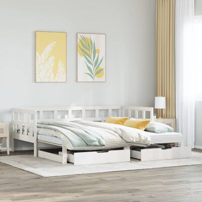 vidaXL Sofá cama nido con cajones madera maciza pino blanca 90x200 cm