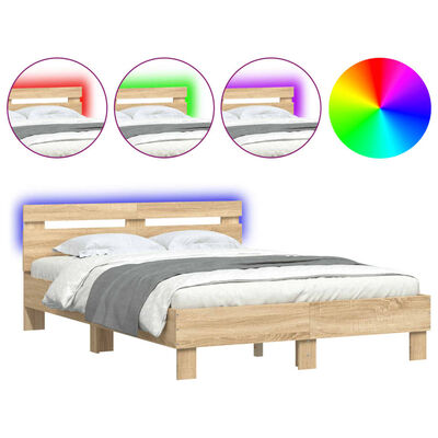 vidaXL Estructura de cama cabecero y luces LED roble Sonoma 120x200 cm