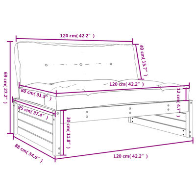 vidaXL Sofá central madera de pino impregnada 120x80 cm