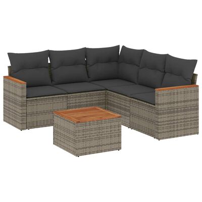 vidaXL Set de muebles de jardín 6 pzas y cojines ratán sintético gris