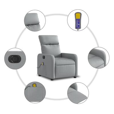 vidaXL Sillón reclinable de masaje eléctrico tela gris claro