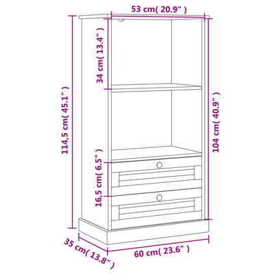 vidaXL Librería VIGO madera maciza de pino 60x35x114,5 cm