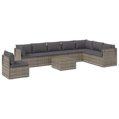 vidaXL Set de muebles de jardín 9 pzas y cojines ratán sintético gris