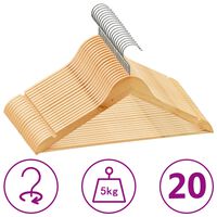 vidaXL Juego de perchas para ropa 20 uds antideslizantes madera dura