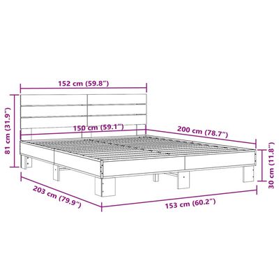 vidaXL Estructura cama madera ingeniería metal roble ahumado 150x200cm