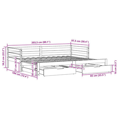 vidaXL Sofá cama nido con cajones madera maciza de pino 90x200 cm