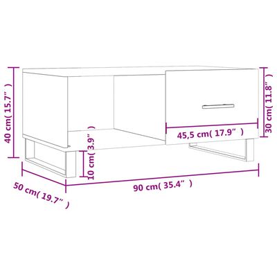 vidaXL Mesa de centro madera contrachapada roble Sonoma 90x50x40 cm