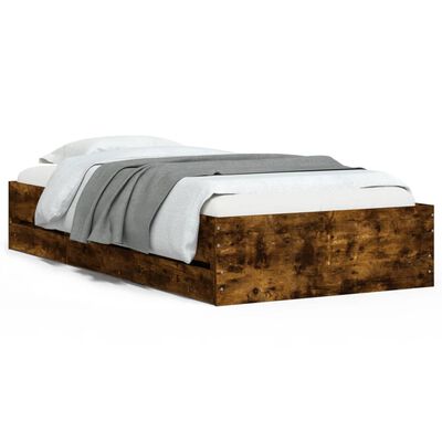 vidaXL Cama con cajones madera de ingeniería roble ahumado 75x190 cm