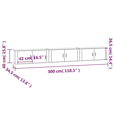 vidaXL Muebles para TV de pared 3 uds roble ahumado 100x34,5x40 cm