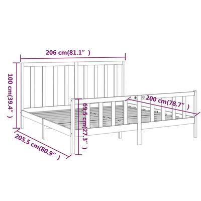 vidaXL Estructura de cama de madera maciza de pino negra 200x200 cm