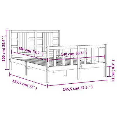 vidaXL Estructura de cama con cabecero madera maciza blanco 140x190 cm