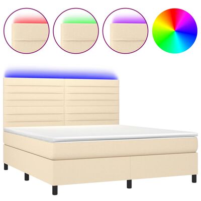 vidaXL Cama box spring colchón y luces LED tela crema 180x200 cm