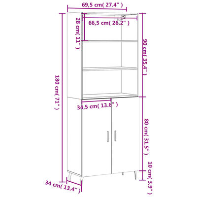 vidaXL Aparador alto madera contrachapada roble ahumado 69,5x34x180 cm