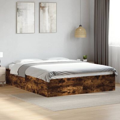 vidaXL Estructura de cama madera de ingeniería roble ahumado 150x200cm