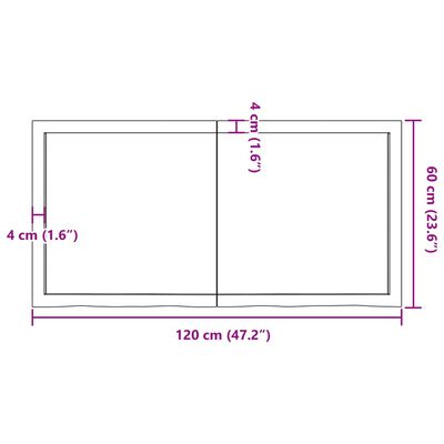 vidaXL Encimera baño madera maciza tratada marrón claro 120x60x(2-4)cm