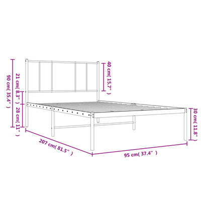 vidaXL Estructura cama sin colchón con cabecero metal negro 90x200 cm