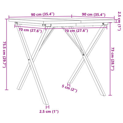 vidaXL Mesa comedor marco X madera maciza pino y hierro 90x90x75,5 cm