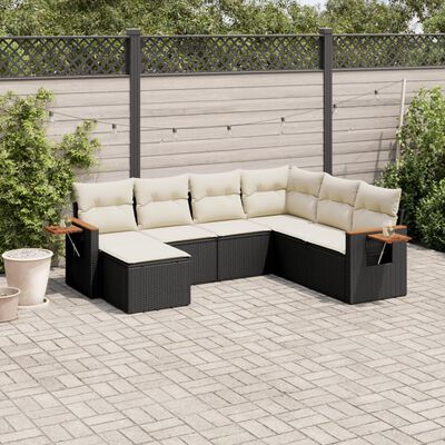 vidaXL Set de comedor de jardín 7 pzas y cojines ratán sintético negro