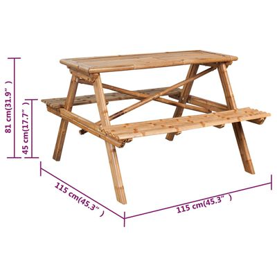 vidaXL Mesa de pícnic de bambú 115x115x81 cm