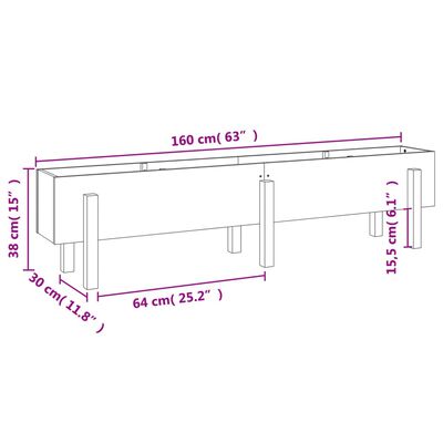 vidaXL Arriate elevado de jardín madera maciza pino blanco 160x30x38cm