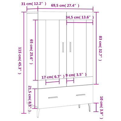 vidaXL Aparador alto madera de ingeniería roble ahumado 69,5x31x115 cm