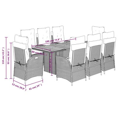 vidaXL Set comedor de jardín 9 pzas con cojines ratán sintético beige