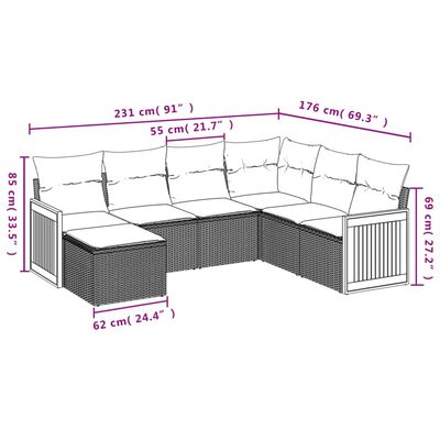 vidaXL Set de comedor de jardín 7 pzas y cojines ratán sintético negro