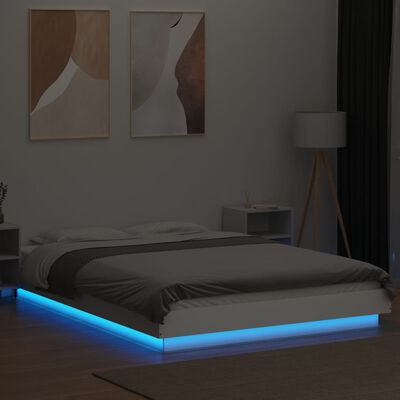 vidaXL Estructura de cama con LED madera ingeniería blanco 135x190 cm