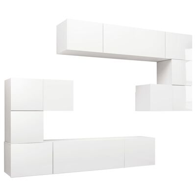 vidaXL Set de muebles de salón 8 pzas madera ingeniería blanco brillo