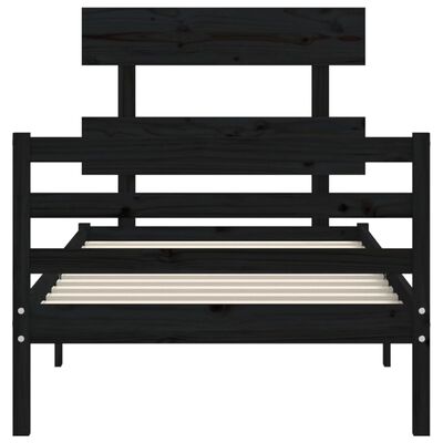 vidaXL Estructura de cama con cabecero madera maciza negro 90x200 cm