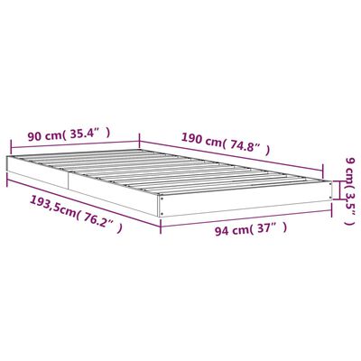 vidaXL Estructura cama individual madera maciza pino negra 90x190 cm