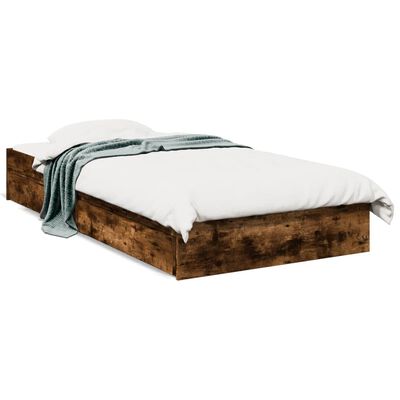 vidaXL Cama con cajones madera de ingeniería roble ahumado 90x200 cm