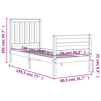 vidaXL Estructura de cama individual con cabecero madera maciza blanco